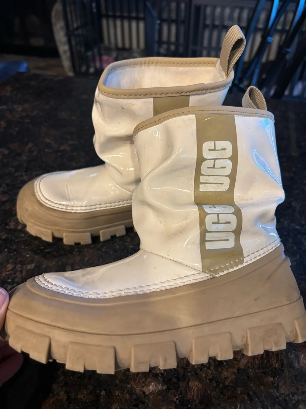 UGG Kids White and Tan Waterproof Winter Boots